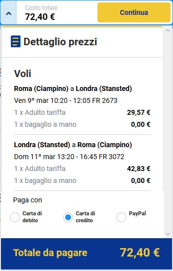 Ryanair volo low cost roma londra 72euro